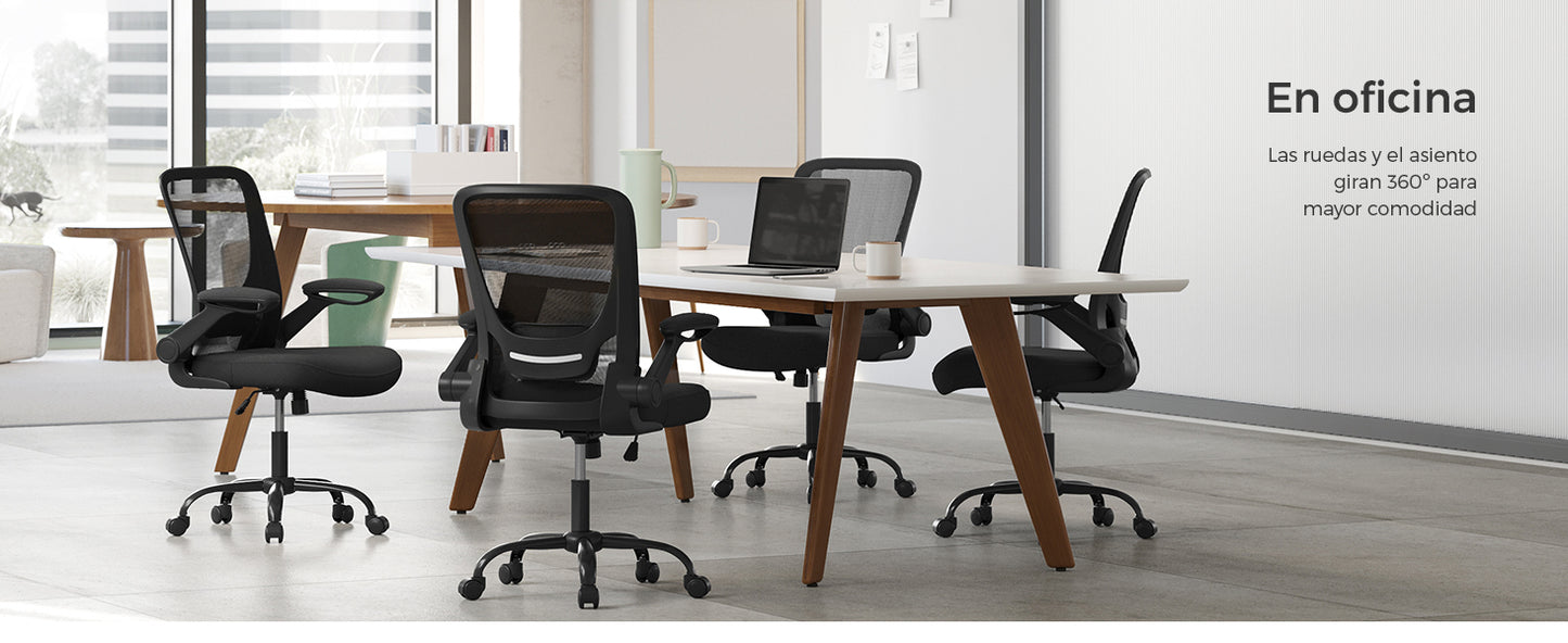 SONGMICS Office Chair, Mesh Desk Chair, Ergonomic Computer Chair, Lumbar Support, Rocking, Seat Width 53 cm, Flip-Up Armrests