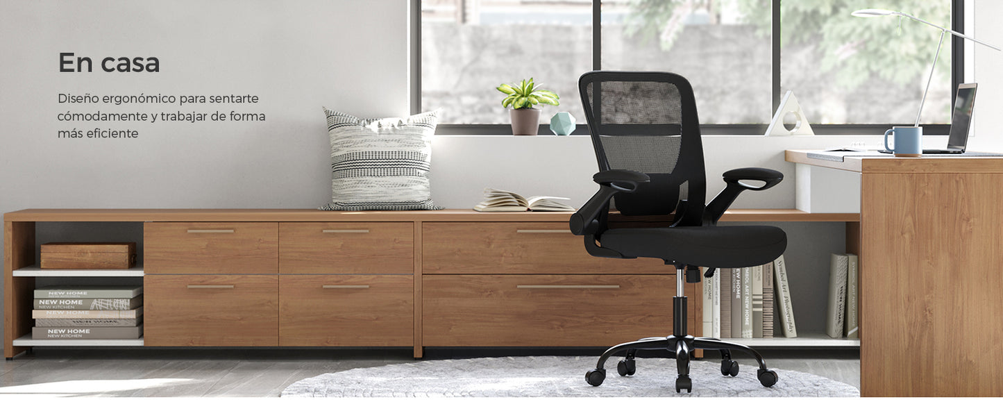 SONGMICS Office Chair, Mesh Desk Chair, Ergonomic Computer Chair, Lumbar Support, Rocking, Seat Width 53 cm, Flip-Up Armrests