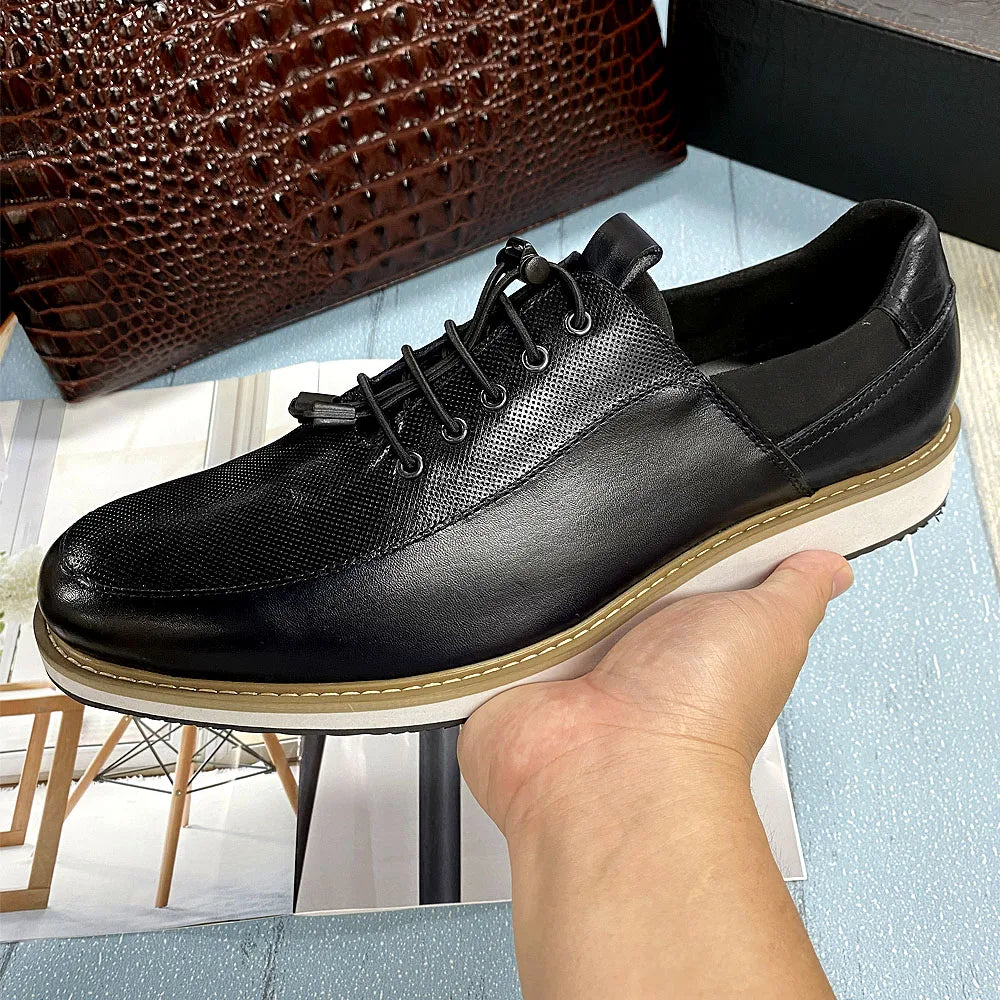 Men's Casual Fashion Shoes 2022 High-Quality Genuine Leather Lace-Up Luxury Sneakers Blue/Black Breathable Flat Oxfords