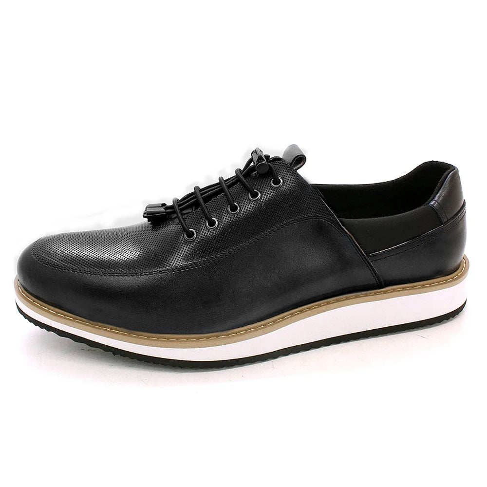 Men's Casual Fashion Shoes 2022 High-Quality Genuine Leather Lace-Up Luxury Sneakers Blue/Black Breathable Flat Oxfords