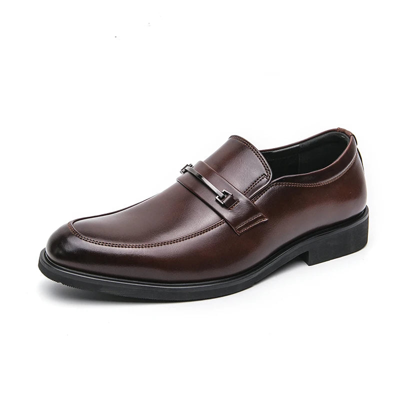 Classical Fashion Pure Color Pointed Dress Shoes Genuine Leather Slip-on Big Size Real Men Leather Shoes