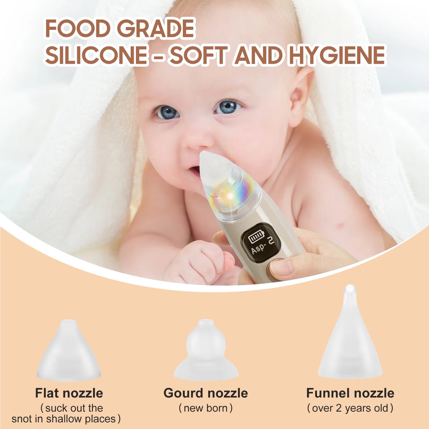 Anti Reflux Design Baby Nasal Aspirator-Electric Nose Suction with Adjustable Power,3 Soft Tips,Soothing Music  Light for Babies