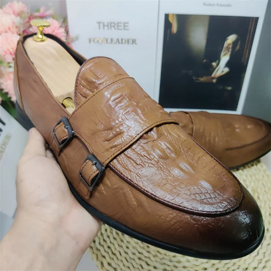 Latest Design Round Toe Men Monk Strap Shoes Size 13 Microfiber Men Leather Shoes