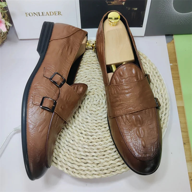 Latest Design Round Toe Men Monk Strap Shoes Size 13 Microfiber Men Leather Shoes
