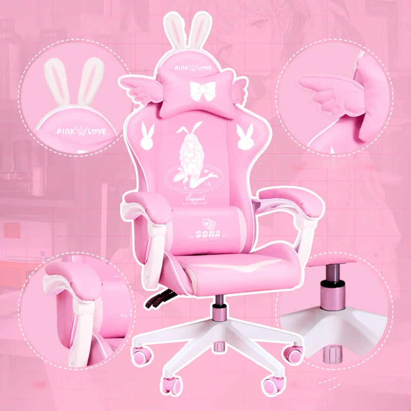 Pink Magic Gaming Chair Girl Game Competitive Rotating Chair Home Liftable Computer Chair Fashion Comfortable Anchor Live Chair