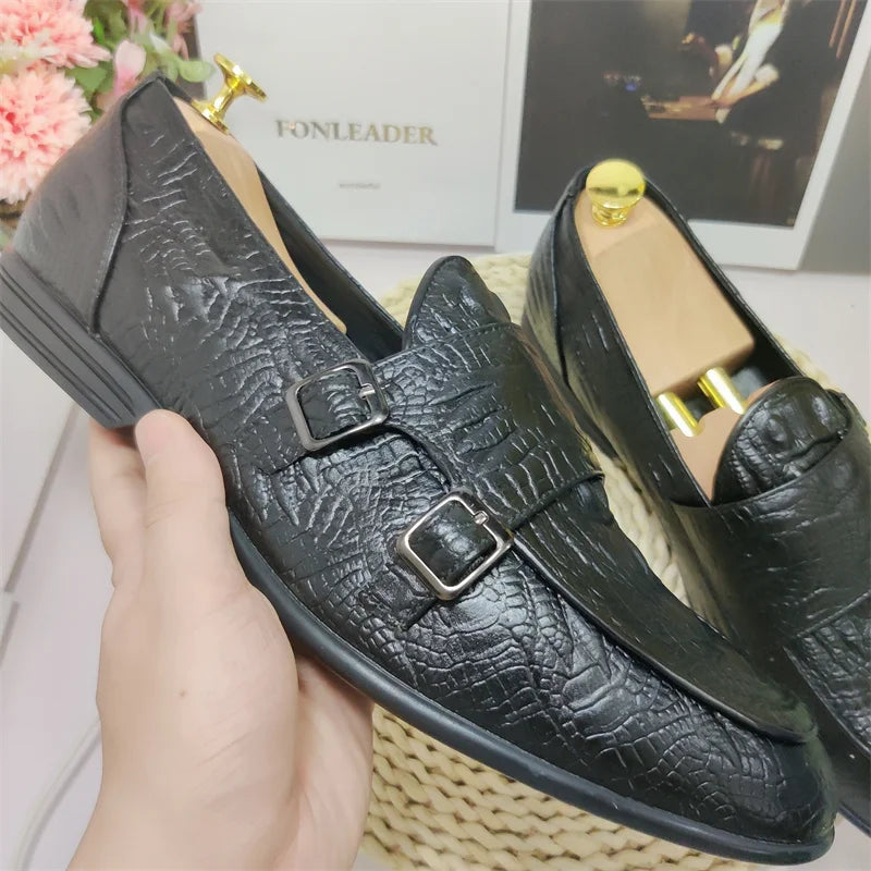 Latest Design Round Toe Men Monk Strap Shoes Size 13 Microfiber Men Leather Shoes