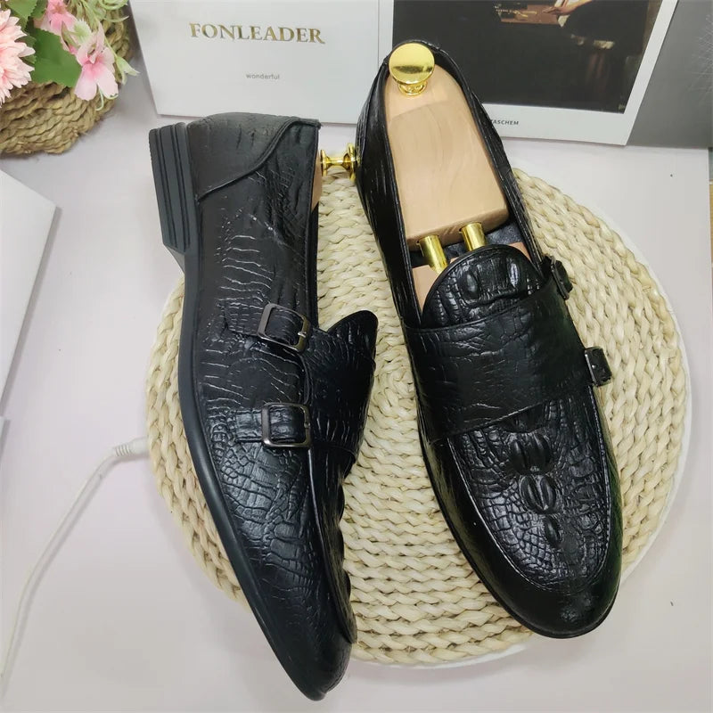 Latest Design Round Toe Men Monk Strap Shoes Size 13 Microfiber Men Leather Shoes
