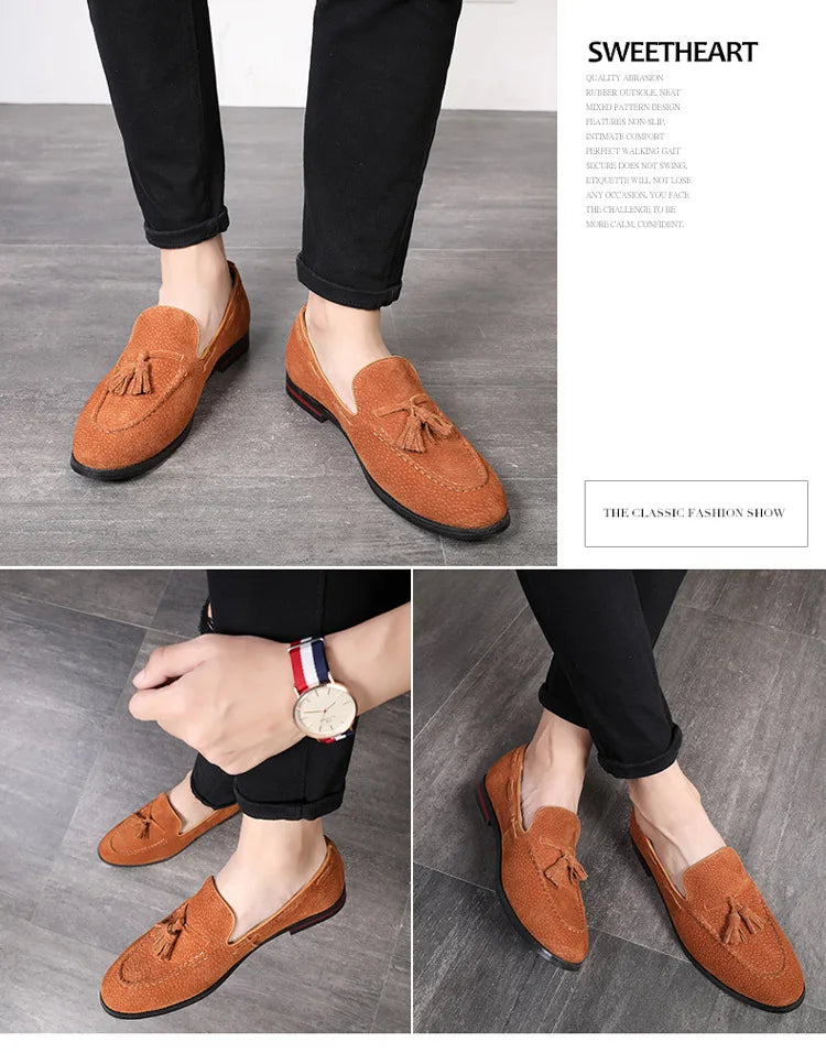 Fashion Men's Casual Shoes Suede Leather Slip-on Mens Trendy Tassels Classic Loafers Moccasins Men Party Wedding Driving Flats