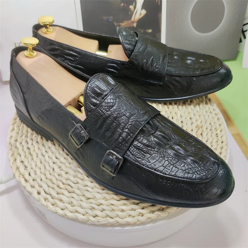 Latest Design Round Toe Men Monk Strap Shoes Size 13 Microfiber Men Leather Shoes