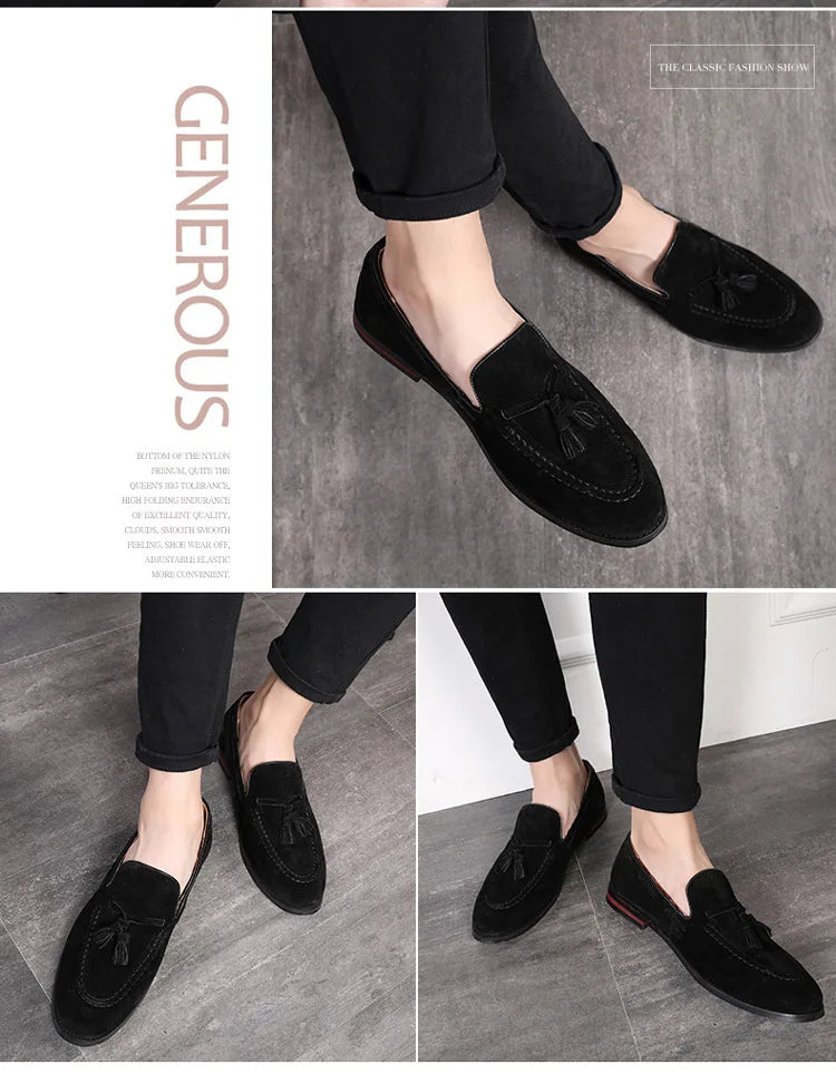 Fashion Men's Casual Shoes Suede Leather Slip-on Mens Trendy Tassels Classic Loafers Moccasins Men Party Wedding Driving Flats