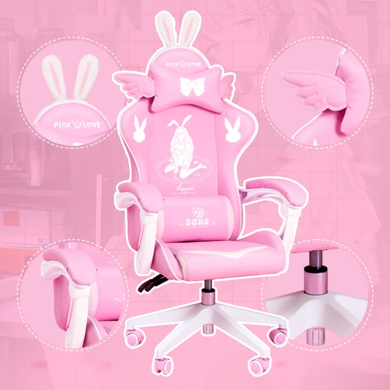 Pink Magic Gaming Chair Girl Game Competitive Rotating Chair Home Liftable Computer Chair Fashion Comfortable Anchor Live Chair