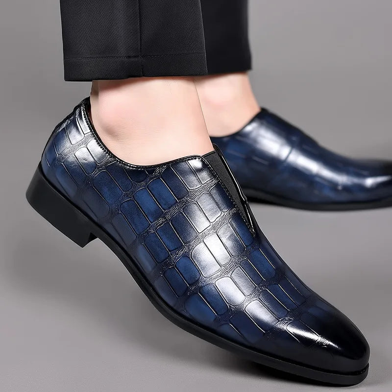 Men PU Leather Shoes Men's Business Dress Shoe All-Match Casual Shoe Shock-Absorbing Non-Slip Breathable Horseshoe Heel Footwear
