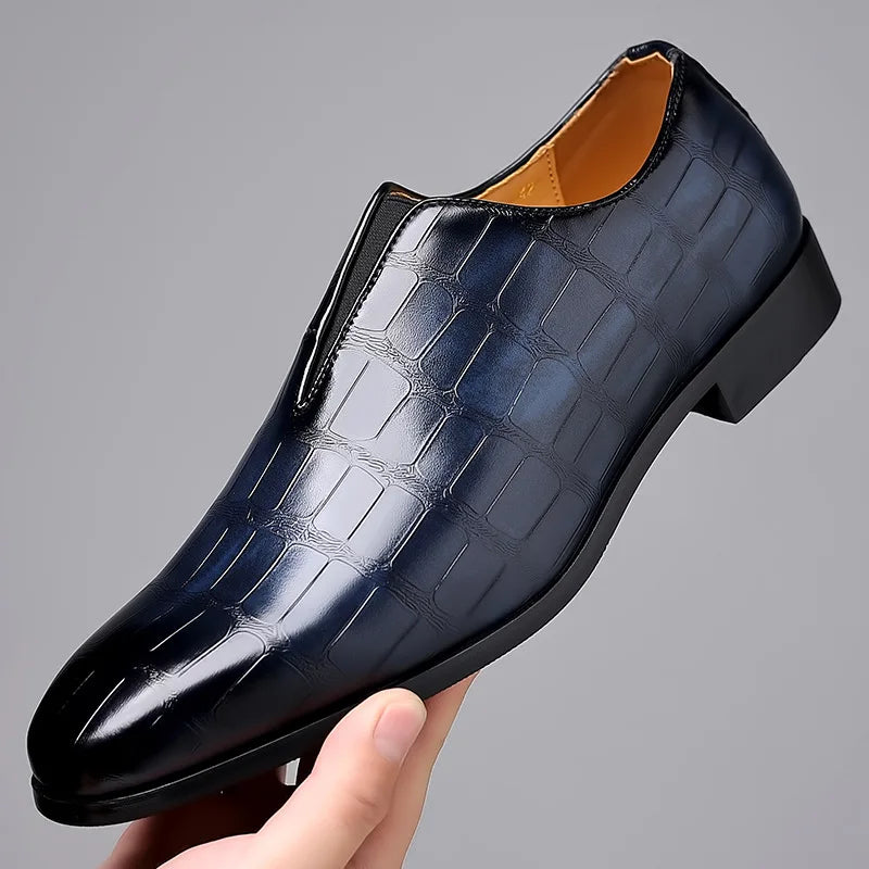 Men PU Leather Shoes Men's Business Dress Shoe All-Match Casual Shoe Shock-Absorbing Non-Slip Breathable Horseshoe Heel Footwear