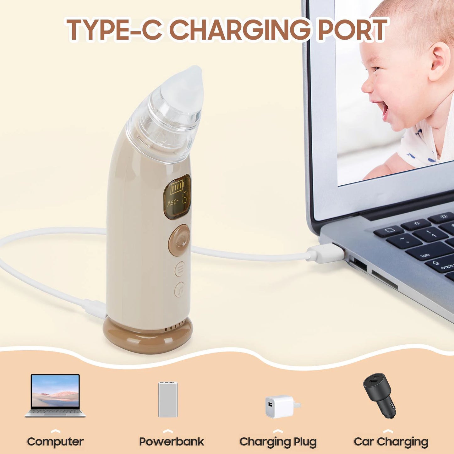 Anti Reflux Design Baby Nasal Aspirator-Electric Nose Suction with Adjustable Power,3 Soft Tips,Soothing Music  Light for Babies