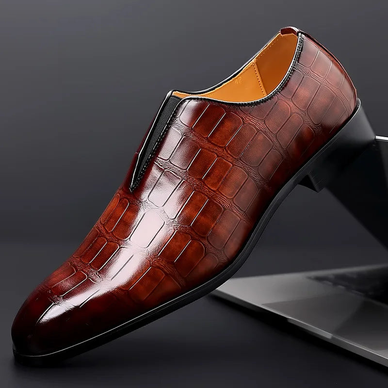 Men PU Leather Shoes Men's Business Dress Shoe All-Match Casual Shoe Shock-Absorbing Non-Slip Breathable Horseshoe Heel Footwear