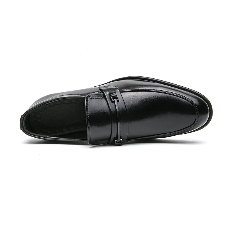 Classical Fashion Pure Color Pointed Dress Shoes Genuine Leather Slip-on Big Size Real Men Leather Shoes