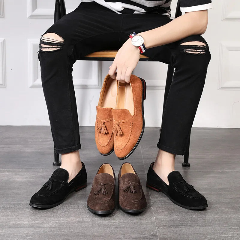 Fashion Men's Casual Shoes Suede Leather Slip-on Mens Trendy Tassels Classic Loafers Moccasins Men Party Wedding Driving Flats