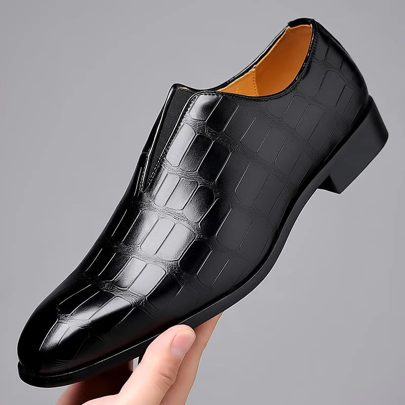 Men PU Leather Shoes Men's Business Dress Shoe All-Match Casual Shoe Shock-Absorbing Non-Slip Breathable Horseshoe Heel Footwear