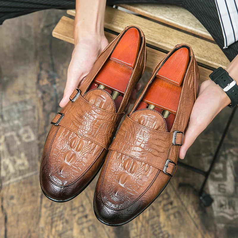 Latest Design Round Toe Men Monk Strap Shoes Size 13 Microfiber Men Leather Shoes