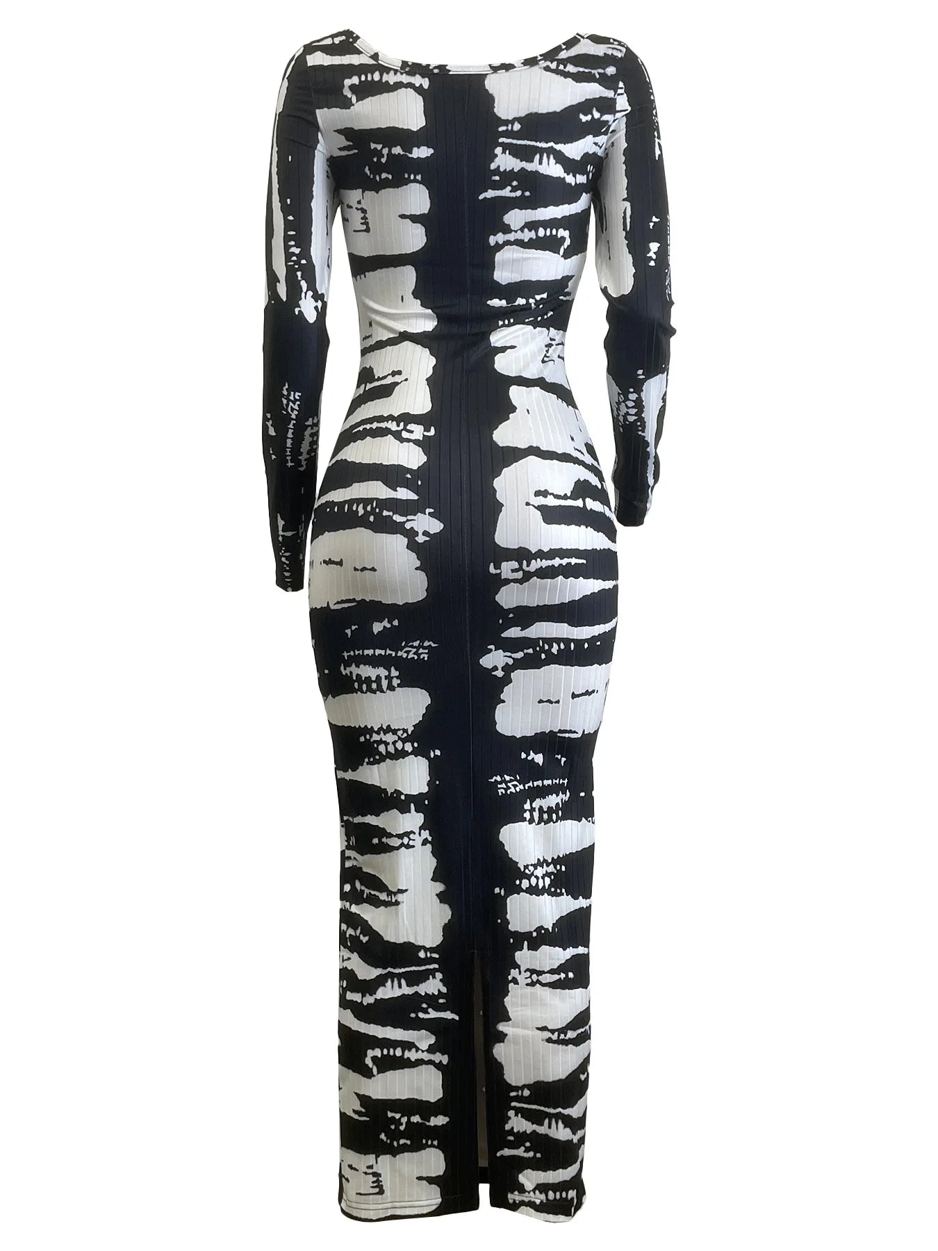 2024 Spring Women Clothing Boutique Bodycon Elastic Printed Elegant Dress Long Sleeve Casual Maxi Dresses