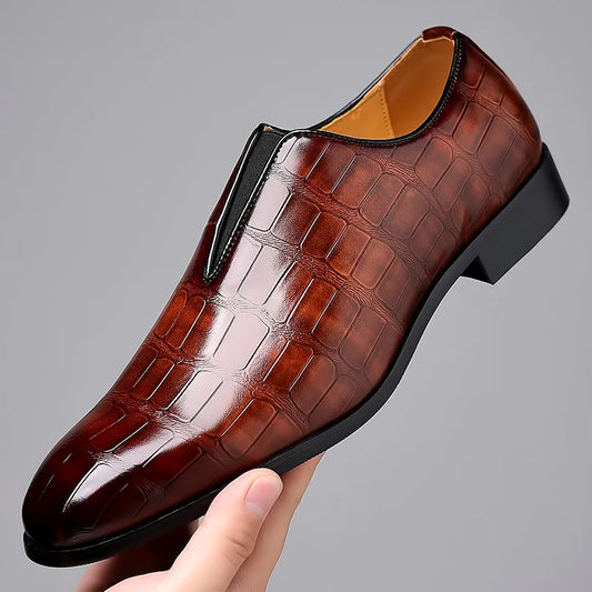 Men PU Leather Shoes Men's Business Dress Shoe All-Match Casual Shoe Shock-Absorbing Non-Slip Breathable Horseshoe Heel Footwear