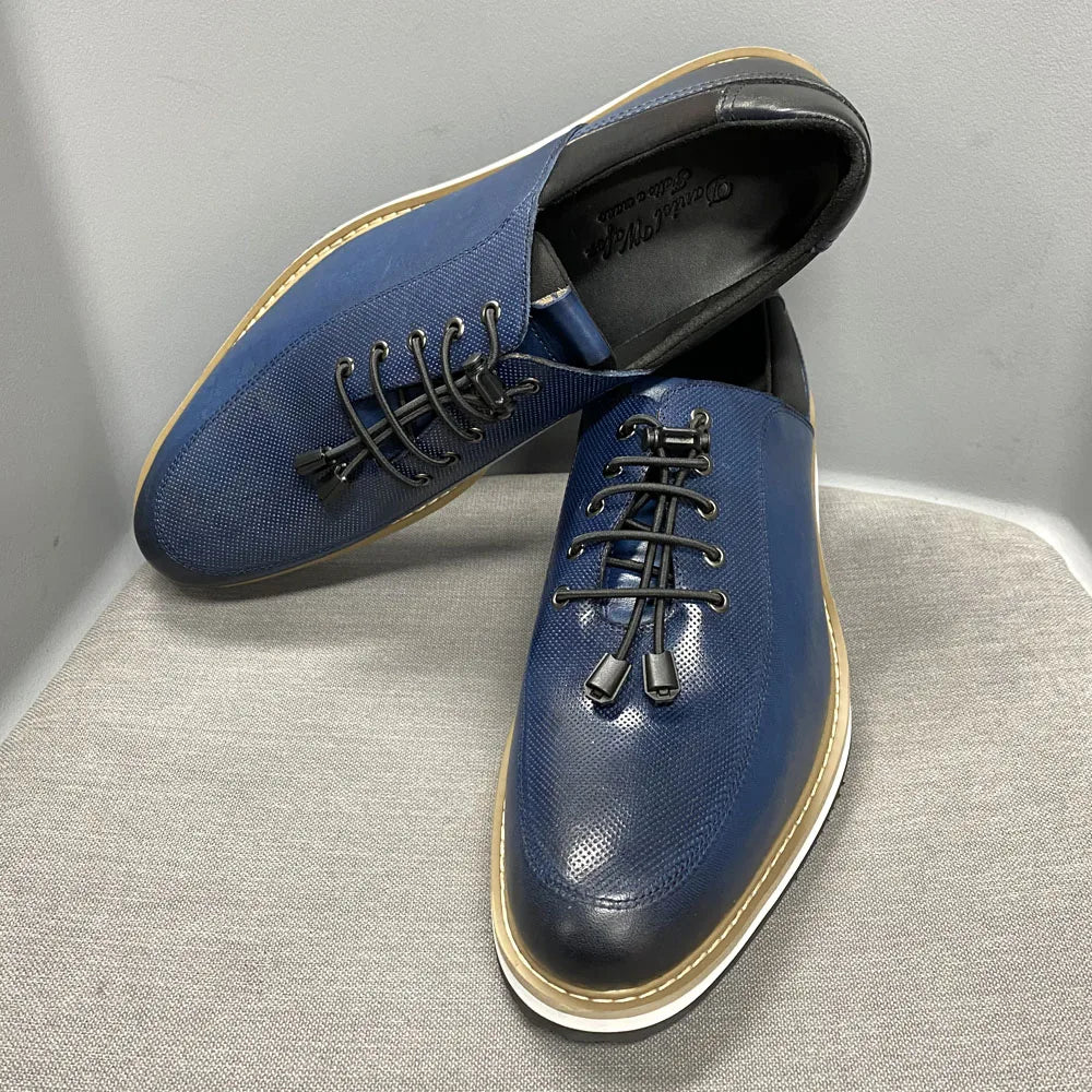 Men's Casual Fashion Shoes 2022 High-Quality Genuine Leather Lace-Up Luxury Sneakers Blue/Black Breathable Flat Oxfords