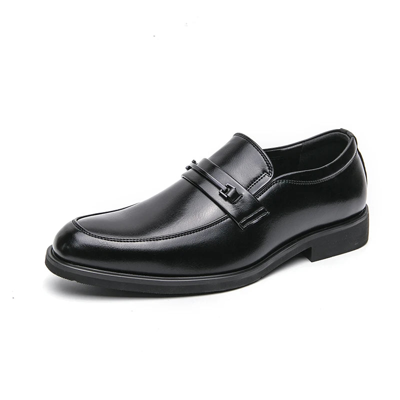 Classical Fashion Pure Color Pointed Dress Shoes Genuine Leather Slip-on Big Size Real Men Leather Shoes