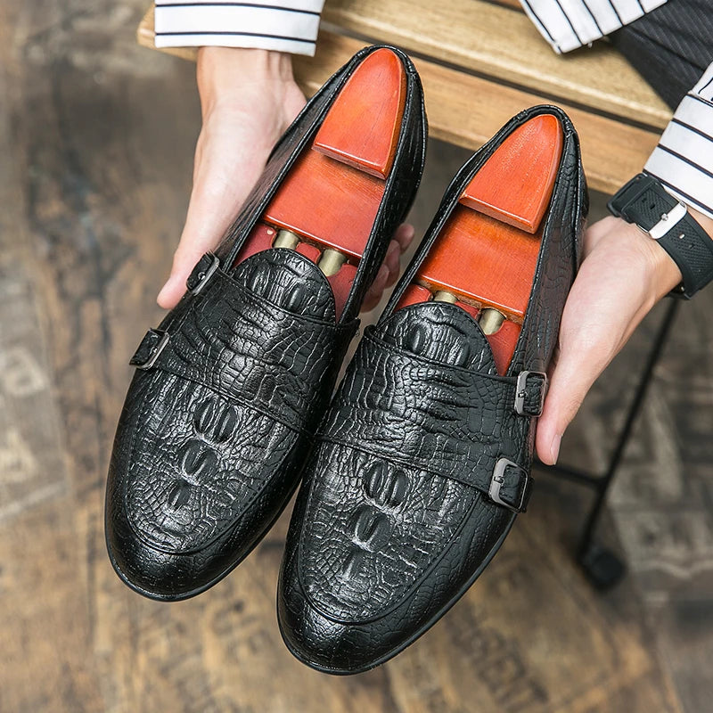 Latest Design Round Toe Men Monk Strap Shoes Size 13 Microfiber Men Leather Shoes