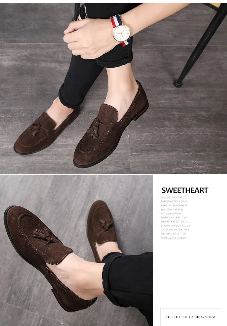 Fashion Men's Casual Shoes Suede Leather Slip-on Mens Trendy Tassels Classic Loafers Moccasins Men Party Wedding Driving Flats