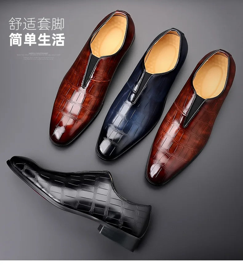Men PU Leather Shoes Men's Business Dress Shoe All-Match Casual Shoe Shock-Absorbing Non-Slip Breathable Horseshoe Heel Footwear