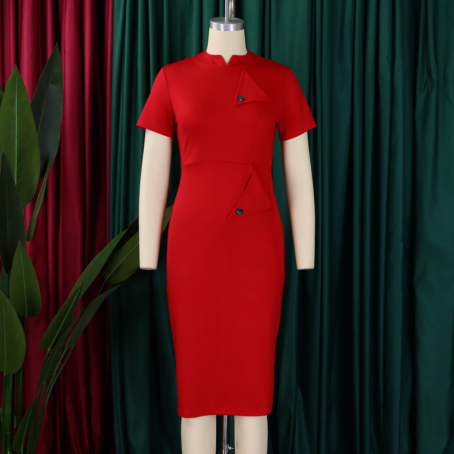 D515 Cross-border Women's Clothing Amazon Fashion Temperament OL Tongle Pencil Short-sleeved Half-high Neck Hip Foreign Trade dress