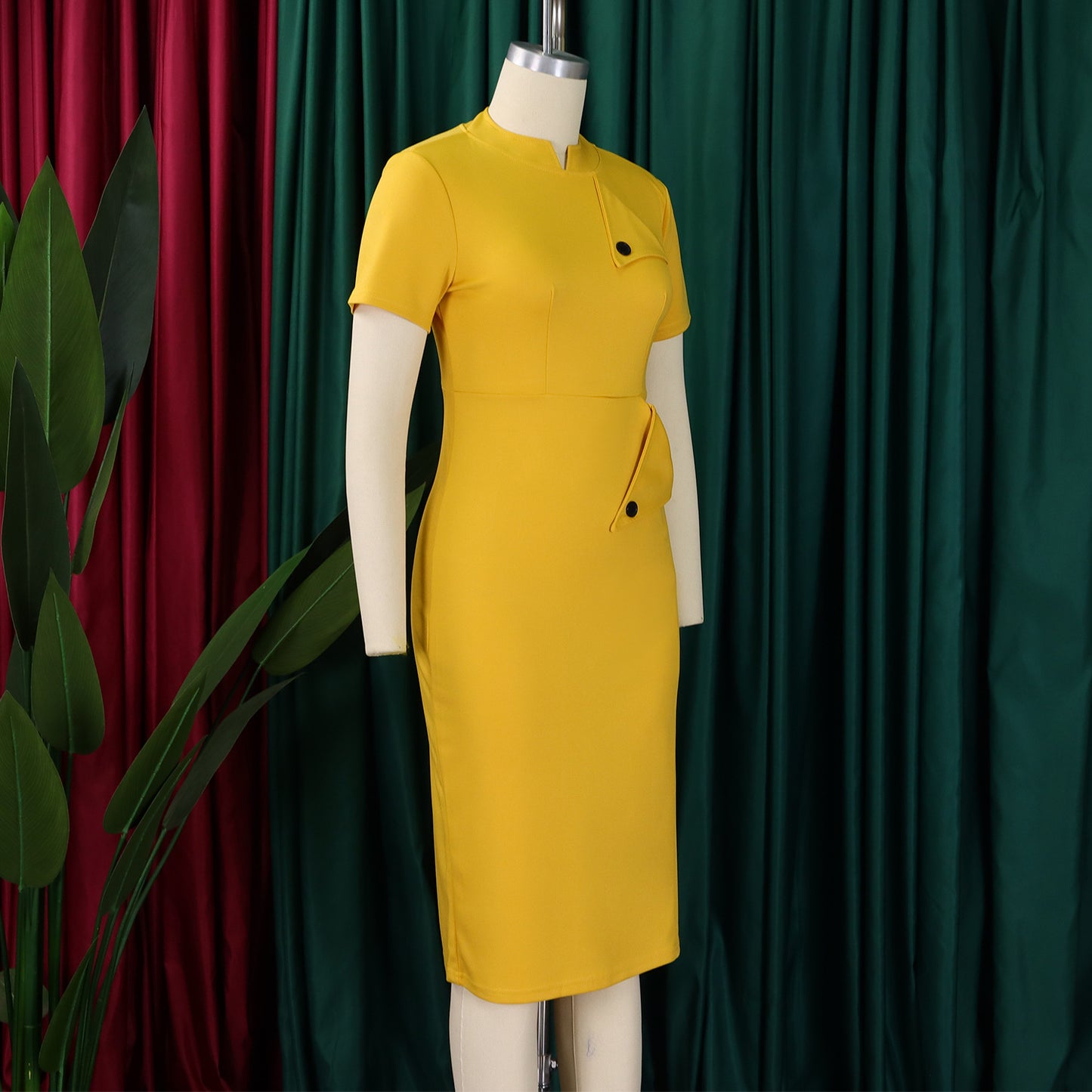 D515 Cross-border Women's Clothing Amazon Fashion Temperament OL Tongle Pencil Short-sleeved Half-high Neck Hip Foreign Trade dress