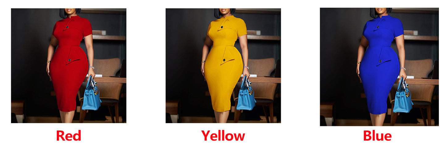 D515 Cross-border Women's Clothing Amazon Fashion Temperament OL Tongle Pencil Short-sleeved Half-high Neck Hip Foreign Trade dress