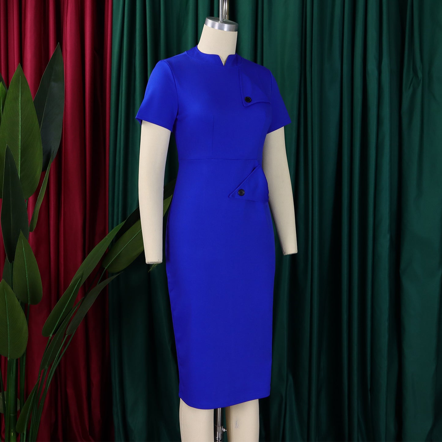 D515 Cross-border Women's Clothing Amazon Fashion Temperament OL Tongle Pencil Short-sleeved Half-high Neck Hip Foreign Trade dress