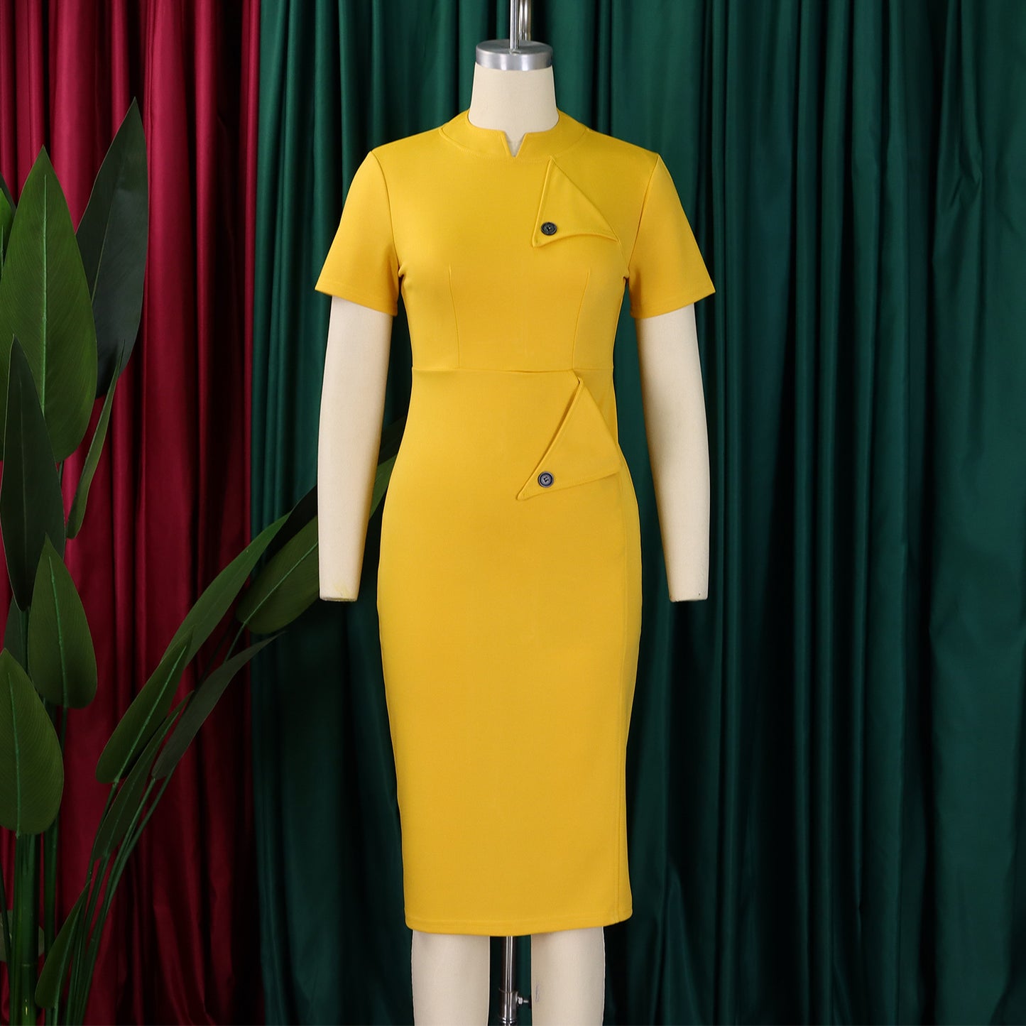 D515 Cross-border Women's Clothing Amazon Fashion Temperament OL Tongle Pencil Short-sleeved Half-high Neck Hip Foreign Trade dress