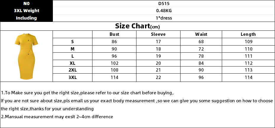 D515 Cross-border Women's Clothing Amazon Fashion Temperament OL Tongle Pencil Short-sleeved Half-high Neck Hip Foreign Trade dress