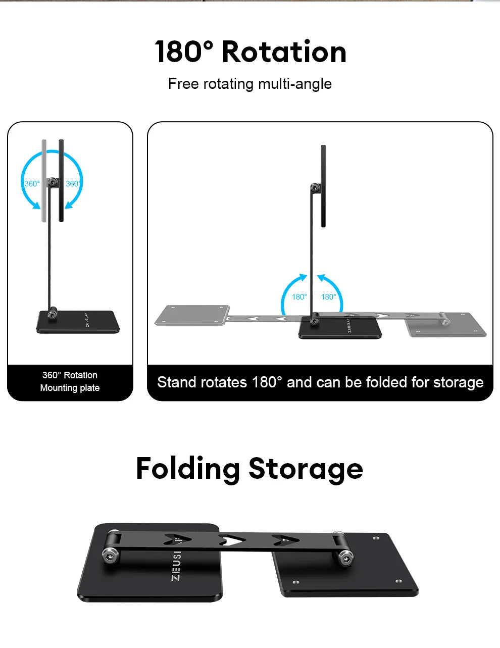 ZEUSLAP Rotating Portable Monitor Desk Metal Stand Holder For VESA Mount monitor