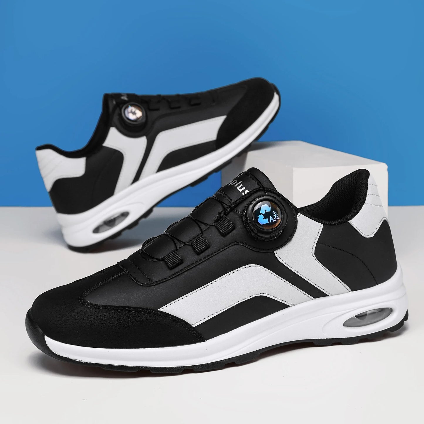 Fashionable Men's sport Casual shoes, lightweight Cycling shoes, Outdoor Walking shoes, Golf shoes, black and White Large size