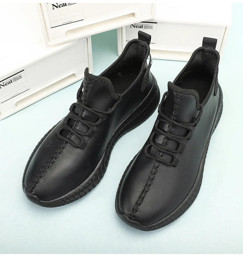 HKDQ New Men Casual Sneakers Waterproof Non Slip Outdoor Sneakers Male Artificial Leather Lace Up Low Top Lightweight Footwear
