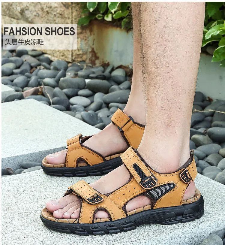 Designers Men's Sandals Luxury Genuine Leather Men's Sandals   High Quality Soft Casual Sandals for Men Beach Hiking Men's Shoes