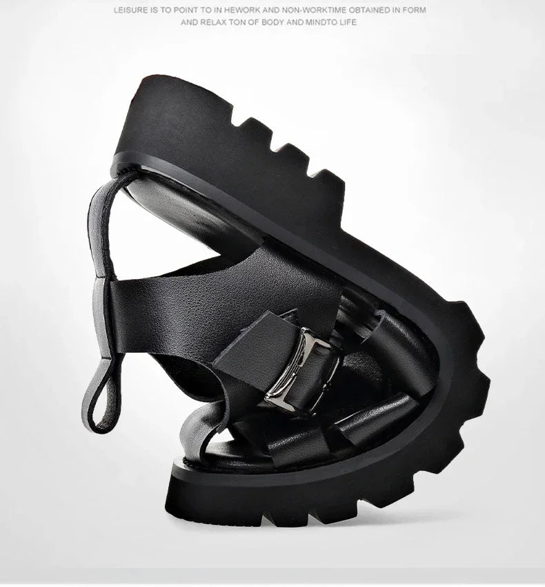Men Sandals Cow Leather Roman Sandals for Men Summer Designer Platform Shoes Male Fashion Casual Black Sandals Man