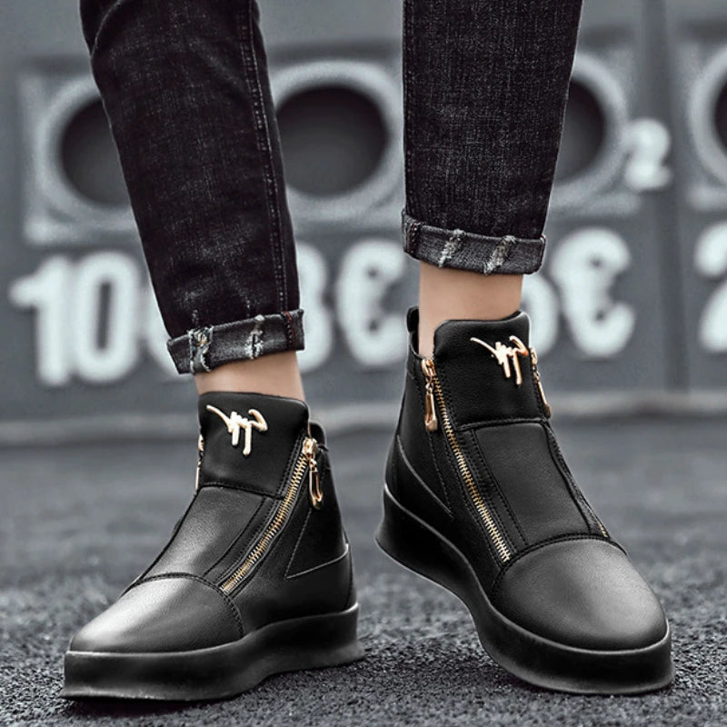 High Top Casual Shoes Platform Men's Sneakers Fashion Zipper Ankle Boots Leather Outdoor Shoe Non Slip Comfortable Shoes for Men
