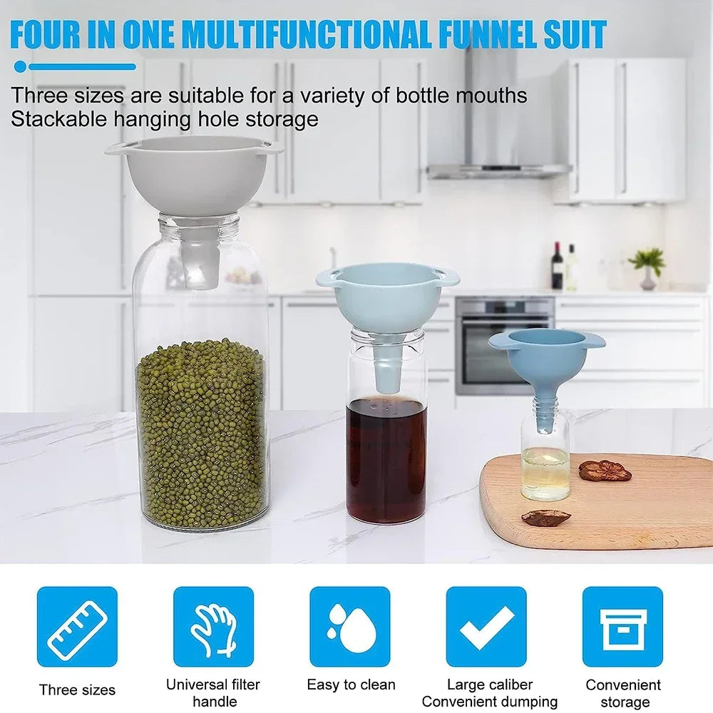 Household Filter Plastic Multi-function Funnel Set Oil Hopper Filter Oil Can Sub-packaging Funnels Kitchen Accessories