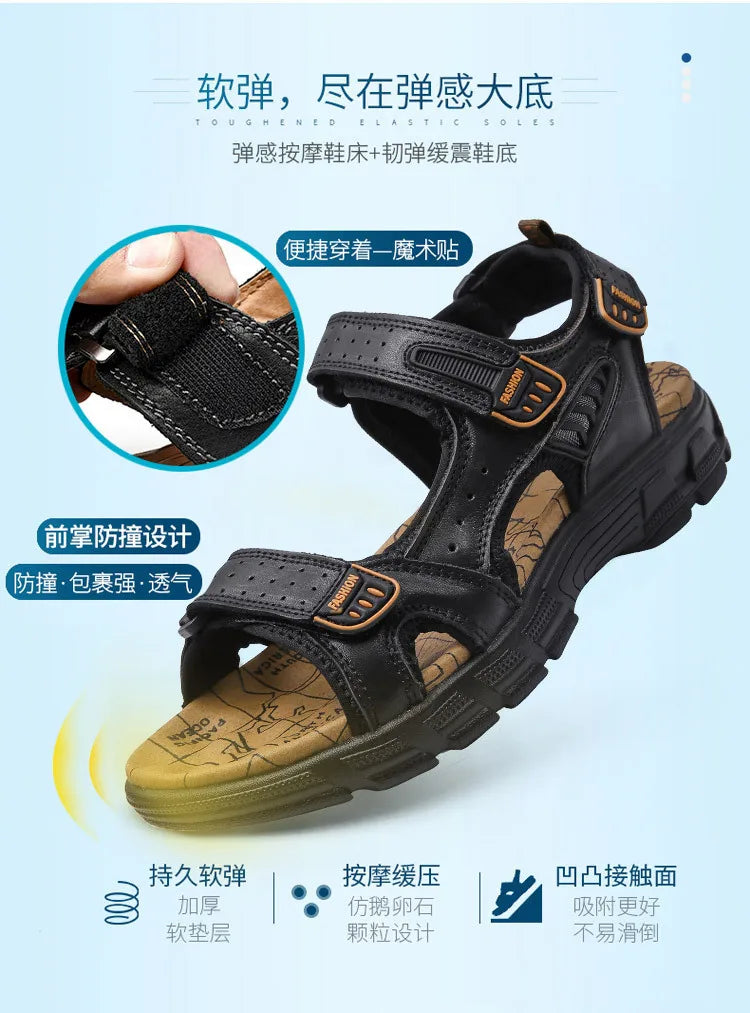 Designers Men's Sandals Luxury Genuine Leather Men's Sandals   High Quality Soft Casual Sandals for Men Beach Hiking Men's Shoes