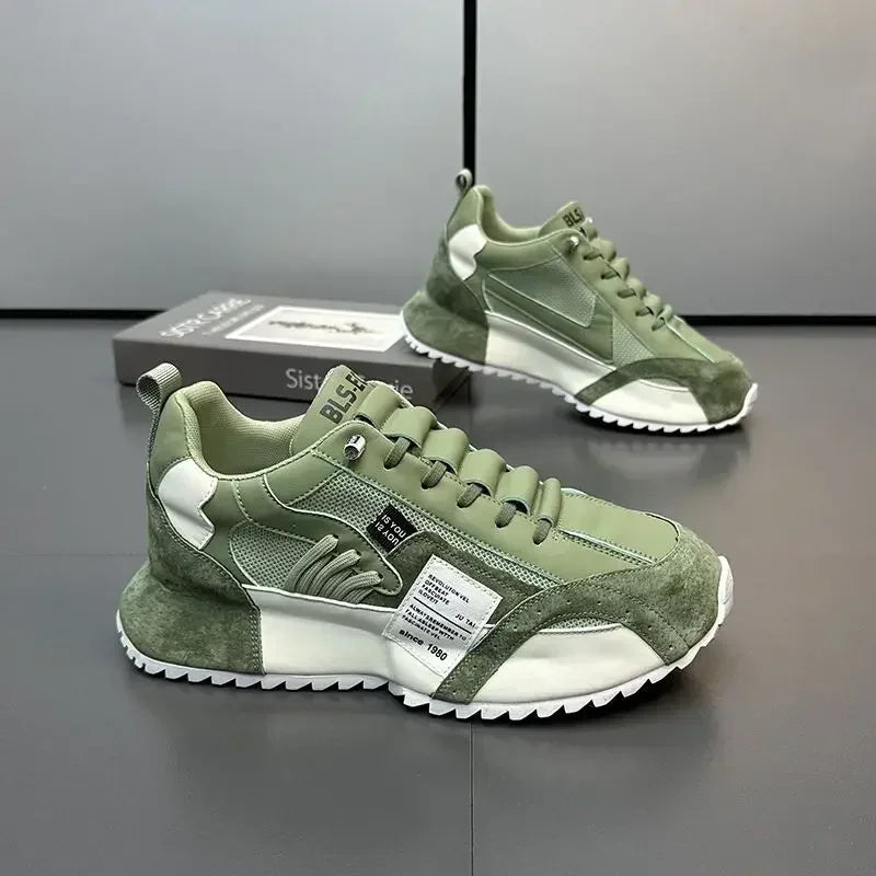 Man Sneakers Summer Mesh Moccasins Lace-up Leather Sports Four Seasons Casual Running Shoes Men's Comfortable Forrest Gump Shoe