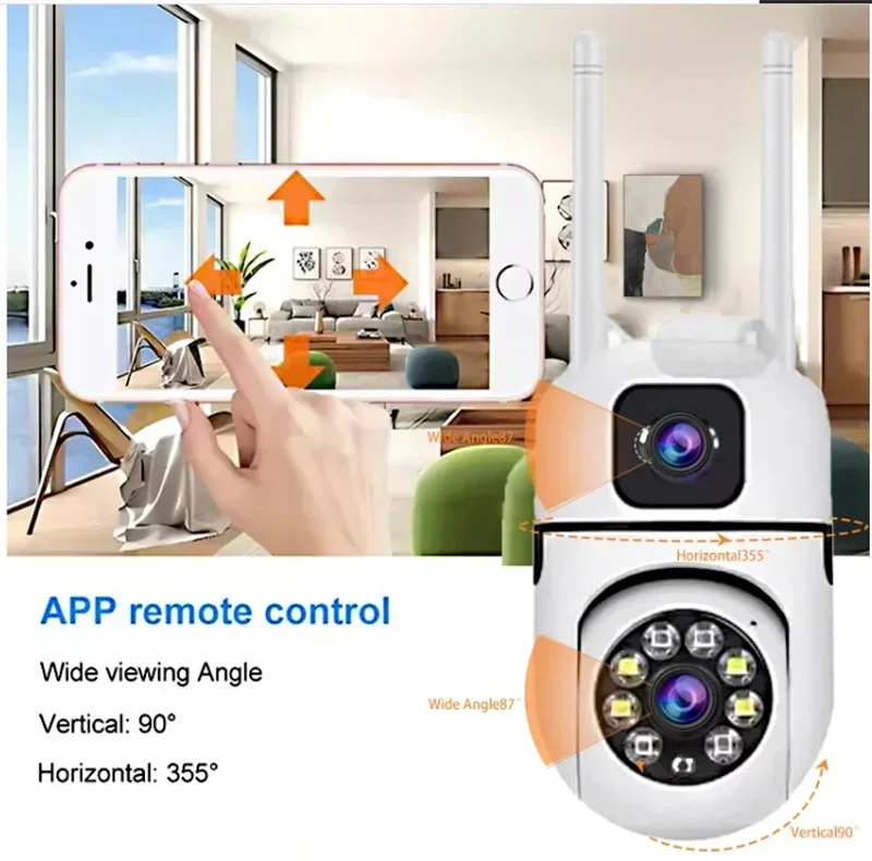 8MP WIFI Surveillance Camera Dual Lens Dual Screen IP Cameras Wireless Auto Tracking Color Night Vision 8X Digital Zoom CCTV Cam