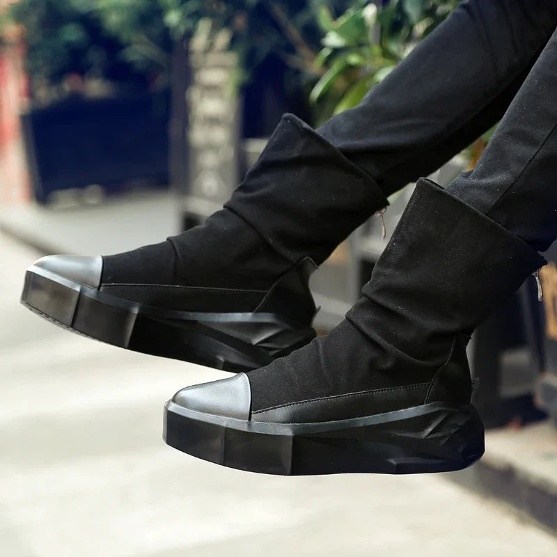 High Top 2025 Autumn New Men's Casual Shoes Fashion Slip On Man Sneakers Outdoor Comfort Trend Shoe Mid-Calf Men Boots Zipper 44