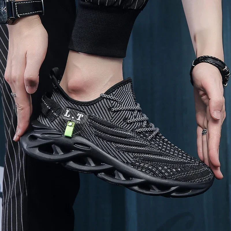YRZL Mens Sport Shoes Breathable Lightweight Sneakers Outdoor Mesh Black Running Shoes Athletic Jogging Tenis Walking Shoes Man