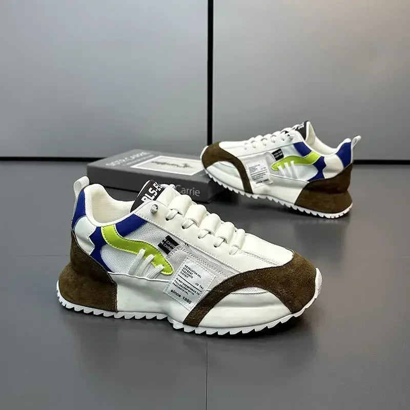 Man Sneakers Summer Mesh Moccasins Lace-up Leather Sports Four Seasons Casual Running Shoes Men's Comfortable Forrest Gump Shoe