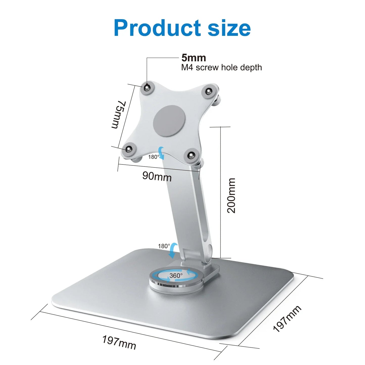 Aluminum Alloy Stand for Protable Monitor Table Bracket Adjustable 360 Rotation M4 Screw Bases Strong Load Capacity Super Stable